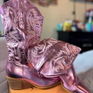 Pink Metallic Western Boots